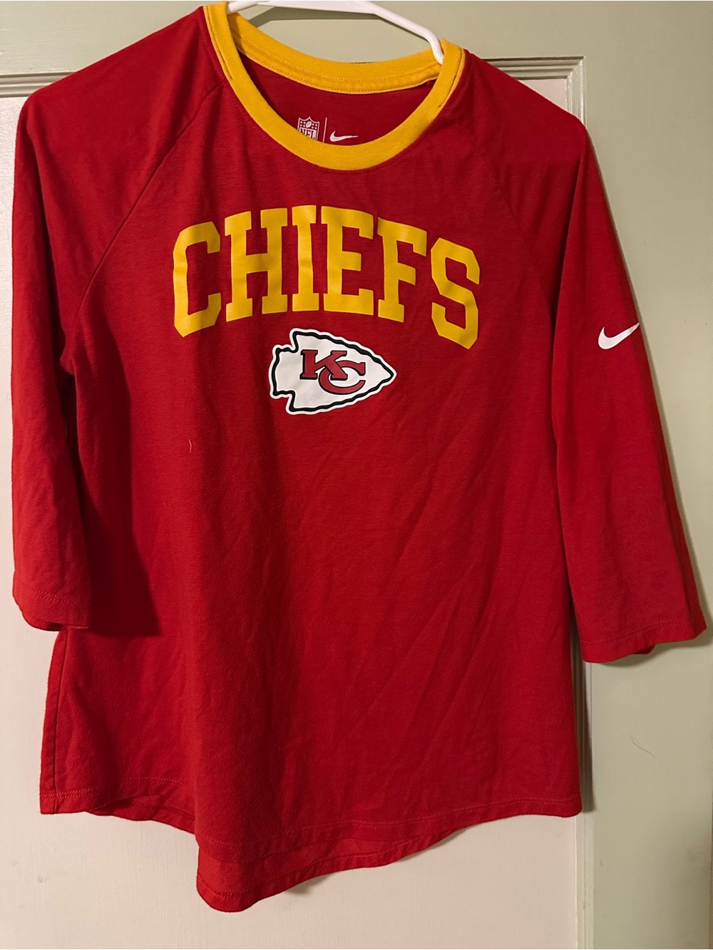 NFL Nike Kansas City Chiefs Red & Yellow Raglan Long Sleeve Shirt